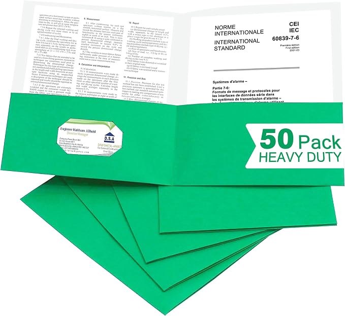 Zzrywuty 50 Packs Paper Green Folders with Pockets for Students,Businessmen and Office Workers,Letter Size,Two Pocket Folders with Card Slot for Office,Business,School Supplies by Zzrywuty