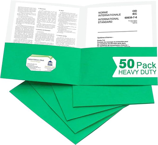 Zzrywuty 50 Packs Paper Green Folders with Pockets for Students,Businessmen and Office Workers,Letter Size,Two Pocket Folders with Card Slot for Office,Business,School Supplies by Zzrywuty