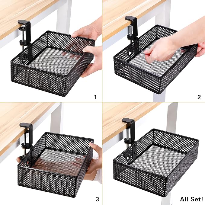 Under Desk Drawer, Clamp on Desk Organizer Hanging Desk Storage Under Table | Under desk organizer: clamp on desk drawer, 360° rotating desk basket, hanging desk organizer, clamp on desk shelf, no-drill - Image 5