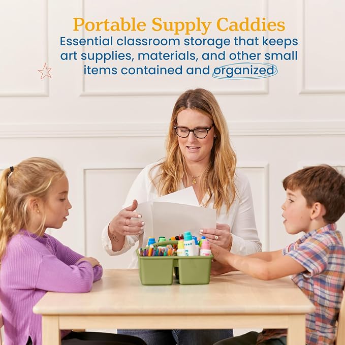 ECR4Kids 4-Compartment Medium Plastic Caddy, Multipurpose Organization, Earthtone, 6-Pack - Image 3