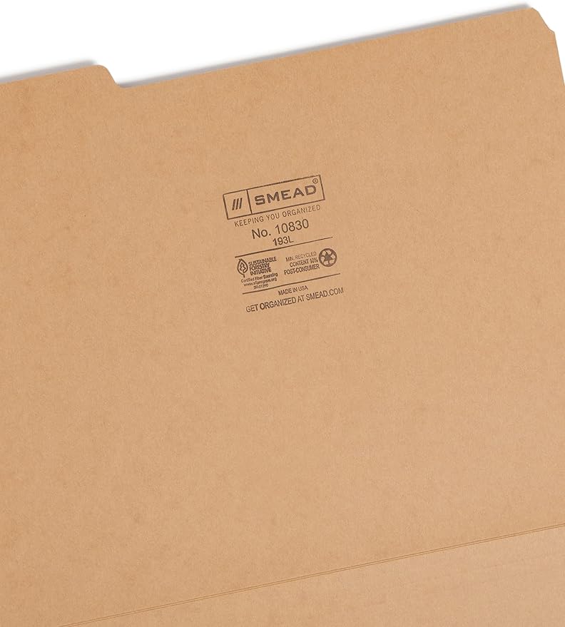Smead File Folder, 1/3-Cut Tab, Letter Size, Kraft, 50 per Box (10830) - Image 3