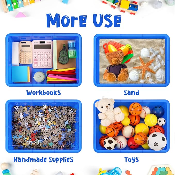 18 Pcs Flat Storage Organizer Bins Letter Size Paper Tray Classroom Storage Plastic Art Trays Classroom Pencil Organizer Baskets for School Office Teacher Book Organization(Blue) - Image 4