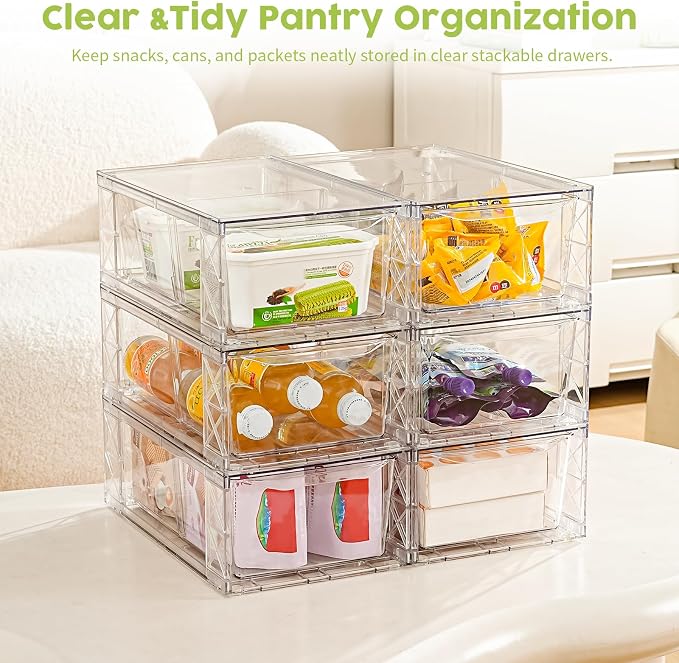 6 Pack Acrylic Storage Drawers, Clear Stackable Storage Drawers, Acrylic Organizers Drawers for Under Sink, Pantry, Bathroom, Makeup Organizers Cosmetic Display,Classroom Storage Organization, Medium - Image 5