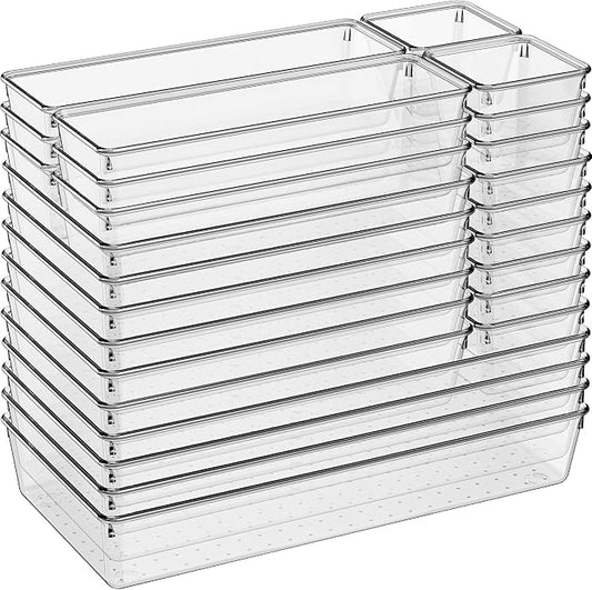 Large Clear Plastic Drawer Organizer 28 Pack - 5 Sizes (XL to small) Acrylic Drawer Organizer Trays for Kitchen Utensils, Gadgets, Bathroom, Vanity and Makeup, Office - Everything Can Be Organized! by Criusia