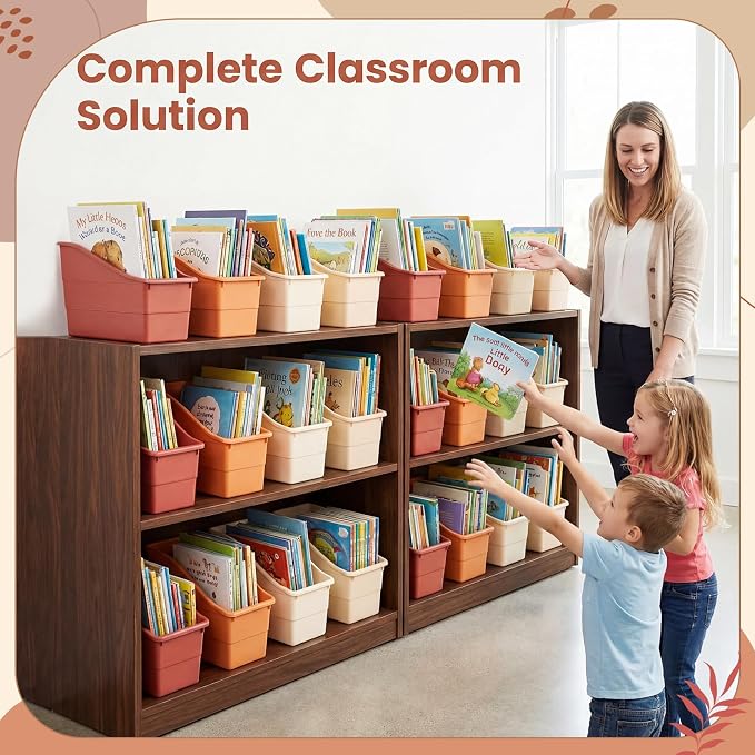 Blosssound 24 Set Book Bins for Classroom with Label Sticker Book Box Baskets Plastic Stackable Organizing Bins Storage & Organization for Classroom Library Home School Supplies (Earth Tones) - Image 6