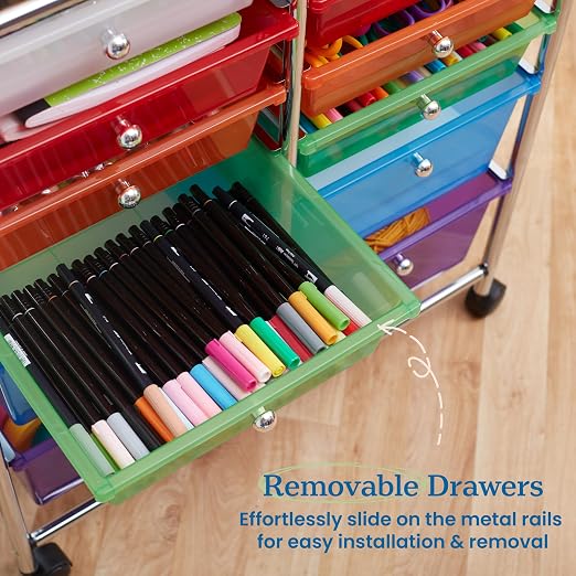 ECR4Kids 12-Drawer Everyday Mobile Storage Utility Cart, Mobile Organizer, Assorted - Image 6