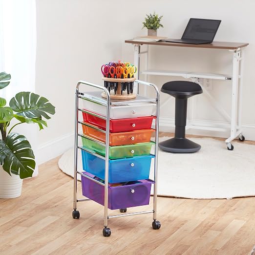 ECR4Kids 6-Drawer Everyday Rolling Utility Storage Cart, Mobile Organizer, Assorted - Image 2