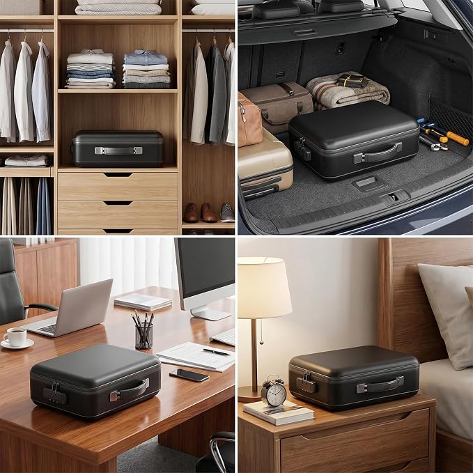 novelinks Fireproof Document Box with Lock, Hard-Shell Portable Waterproof File Box, Travel Accordion File Folder, Home Office Safe File Organizer for Important Documents, Laptop, Passports, Black - Image 6