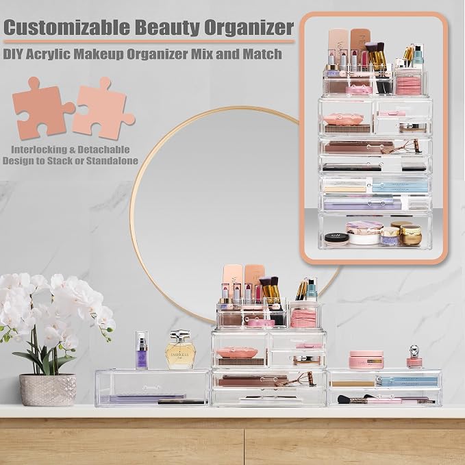 Sorbus Stackable Acrylic Drawers - 2 Clear Storage Drawers for Organizing Make up Palettes, Nail Polish, Hair Accessories, Cosmetics & Beauty Supplies - Makeup Organizer for Vanity, Bathroom Organizer - Image 5