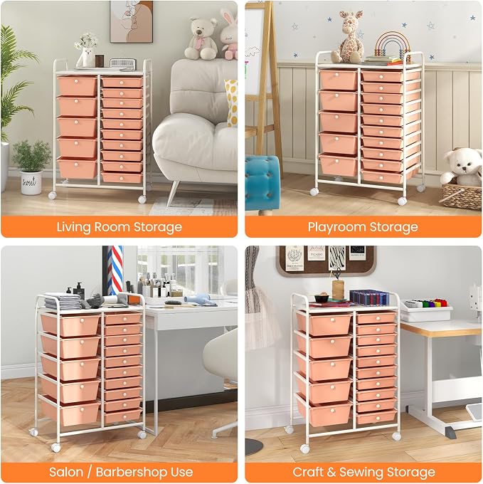 Giantex 15 Drawers Rolling Cart, Classroom Organizers, Storage Cart with Wheels, for Teacher Office Home School Supplies Tool Craft Art Paper - Image 4