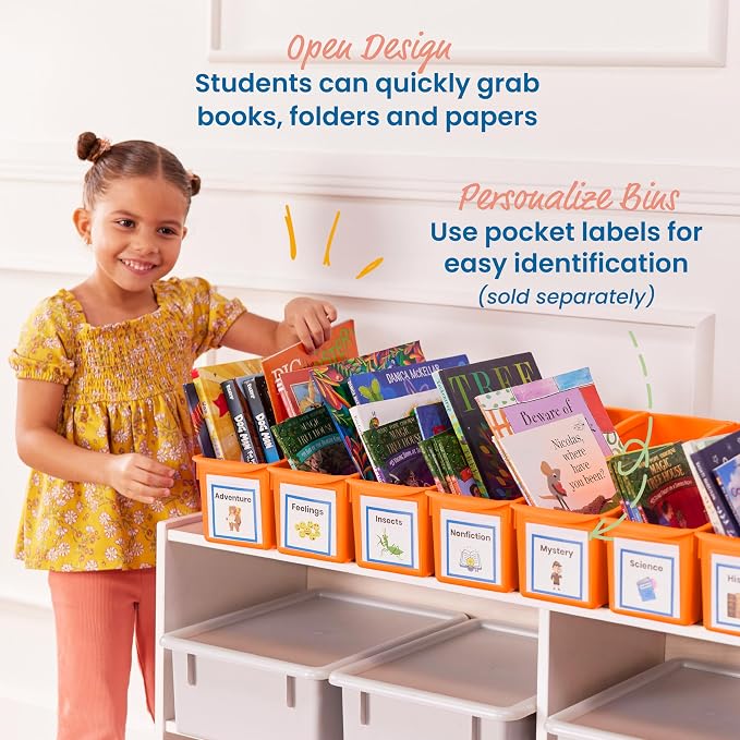 ECR4Kids Linking Plastic Storage Book Bin, Multipurpose Organization, Neon Orange, 10-Piece - Image 5