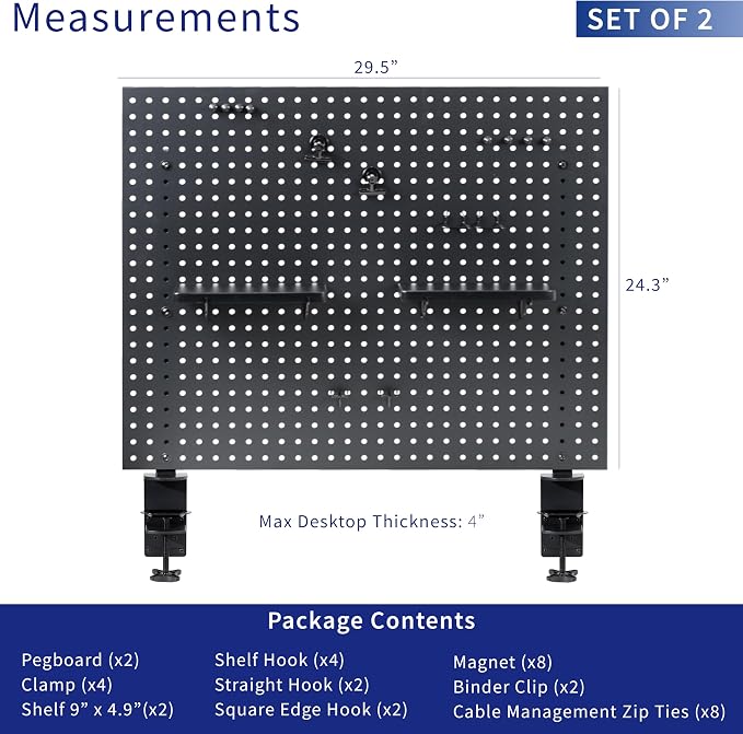 VIVO Black Clamp-on 60 x 24 inch Desk Pegboard, PP-DK30B-2 | Steel Privacy Panel, Magnetic Peg Board, Office Accessory Organizer, Above or Under Desk Placement - Image 3