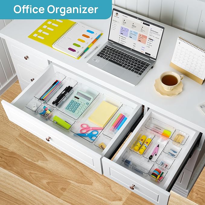 Vtopmart 88PCS Clear Plastic Drawer Organizers Set, 5-Size Versatile Bathroom Drawer Organizer Trays, Storage Bins for Makeup, Vanity, Kitchen Gadgets Utensils and Office - Image 6