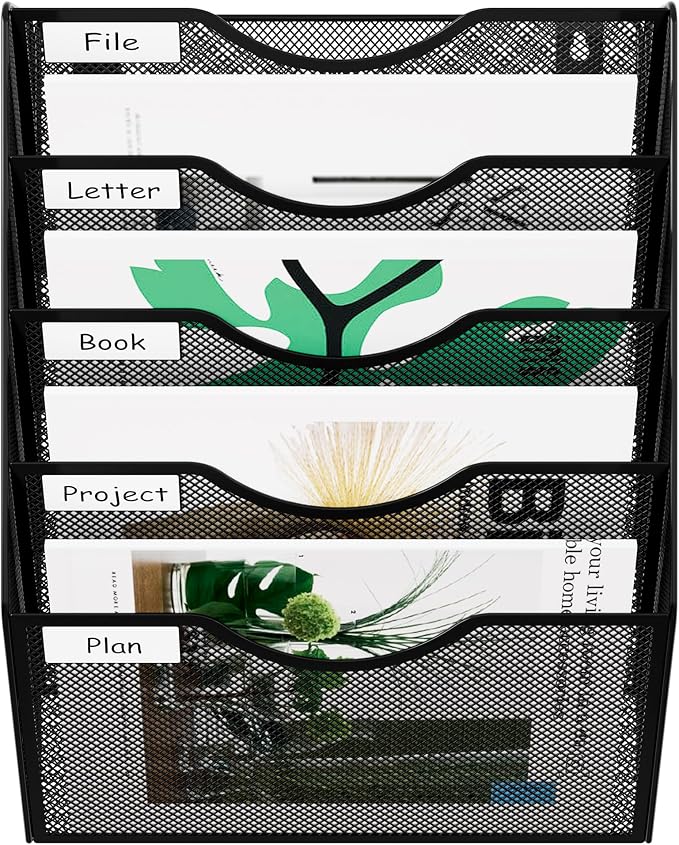 EasyPAG Wall File Organizer 5 Tier Hanging Paper Folder Holder, Zero Assembly Metal Mesh Wall Mounted Mail Organizer for Office Home Classroom Narrow Spaces, Black - Image 7