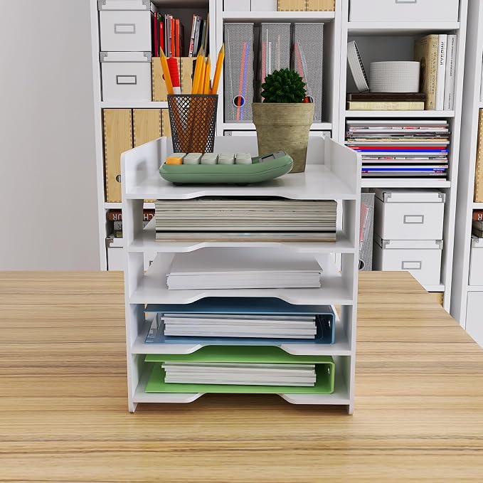 Natwind 5-Tier Office File Organizer For Desk,Paper Sorter,White | Desktop Storage For Office Supplies,Document Storage Rack,Letter Tray For Home,Office,Classroom Document Holder - Image 5