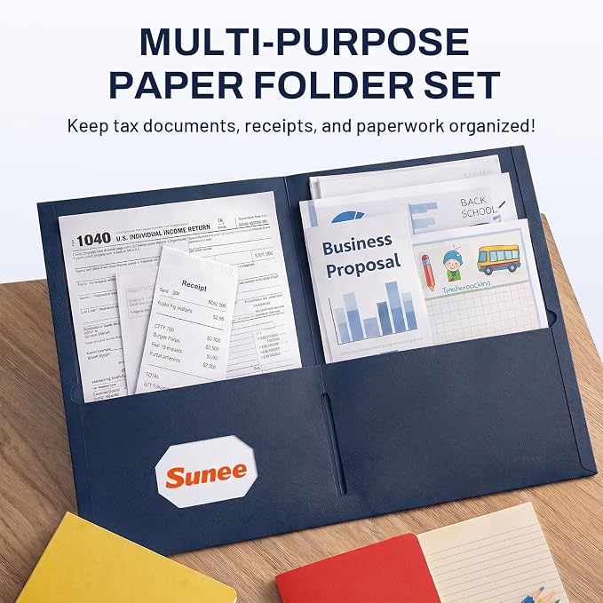 SUNEE Folders with Pockets(125 Pack, Dark Blue), 2 Pocket Folders Fit Letter Size Paper, Paper File Folder for School Office Home Business - Image 2