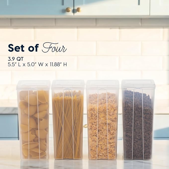 IRIS USA Food Storage Containers Set, 3.9 Qt - 4 Pack, Food Grade Plastic | Tall Storage for Pasta, Spaghetti, Noodle, BPA-Free, Clear View, Flip Top Lid, Stackable - Image 3