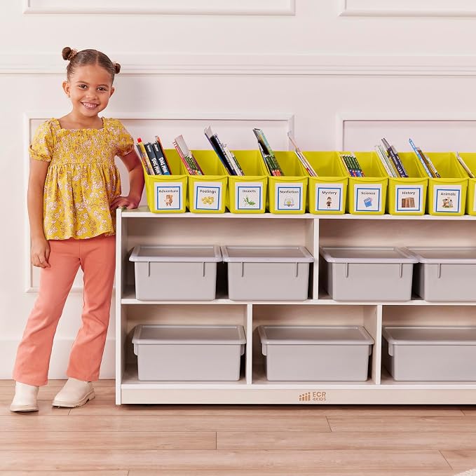 ECR4Kids Linking Plastic Storage Book Bin, Multipurpose Organization, Neon Yellow, 10-Piece - Image 7