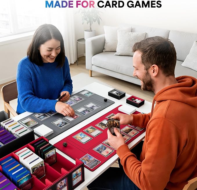 UAONO 5-Row Trading Card Storage Box with Commander Display, Black Red | 3900+ Card Box with Removable Cover, Card Case Fits MTG TCG Sports Cards, 48 Dividers, 5 Stoppers, 5 Top Loaders, Dice Box - Image 7