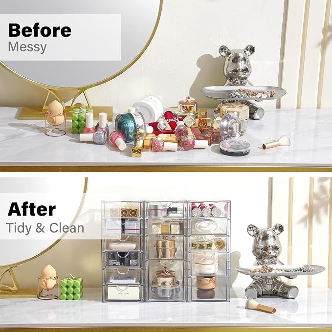 Prsildan 15 Drawers Teacher Toolbox Acrylic Containers, Set of 3 | Clear, Pens Markers Stickers Hardware Storage, Office Desk Kitchen Cabinet Garage Organizer - Image 6