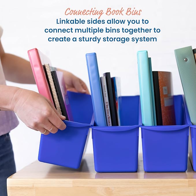 ECR4Kids Linking Plastic Storage Book Bin, Multipurpose Organization, Blue, 10-Piece - Image 3