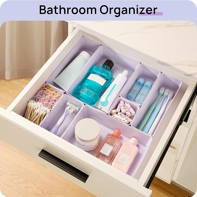 Vtopmart 25 Pack Plastic Drawer Organizers with Non-slip Rubber Pads | 4-Size Versatile Makeup Organizer, Storage Containers Small Bins for Makeup, Jewelries, Bedroom, Kitchen Utensils and Office - Image 5