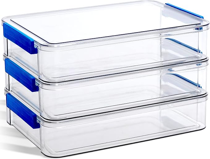 Citylife 3Packs 9''x13''Plastic Storage Bins with Lids,Stackable File Box | Clear Latches Organizing for A4 Paper,Letters,Documents,Art Supplies,and Crafts,Portable Project Case for Drawers by CITYLIFEHomeOrganization