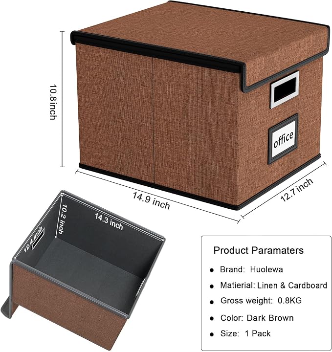 Upgrade Portable File Organizer Box with Lid,Large Linen Hanging Office Document Storage Box with Lid,Collapsible Filing&Storage Box for Office/Decor/Home-14.9x12.7x10.8in,1pk-without folders | File Box with Plastic Slides for Document Storage, Filing ... - Image 6