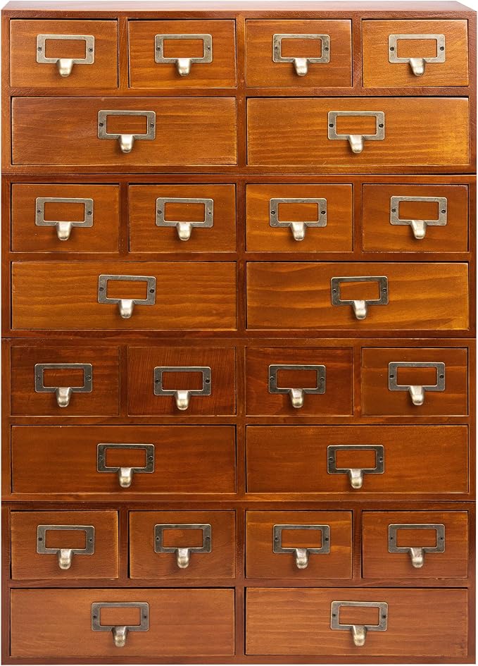 Stackable Modular Set of 4 Apothecary Desktop Organizing Cabinet with 24-Drawers - Craft, Bedazzling Rhinestone Wood Storage Drawers for Tabletop, Office & Table - Desk Organizers, Fully Assembled by Woodaholic