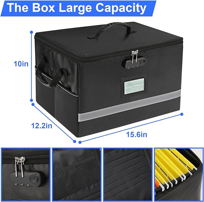 EXLIFBAG File Organizer, Fireproof File Box with Lids, Important Document Organizer Box with Lock, Portable File Folder Organizer with Handle - Image 3