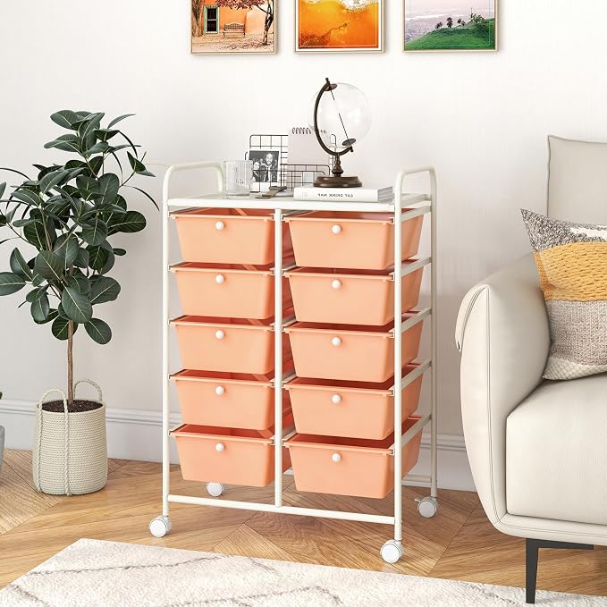 Moccha Rolling Cart with 10 Drawers - Under Desk Storage Drawers with wheels for Craft Art Supply Paper Salon, Under Desk Cabinet on Wheels, Multipurpose Movable Utility Cart for Classroom - Image 2