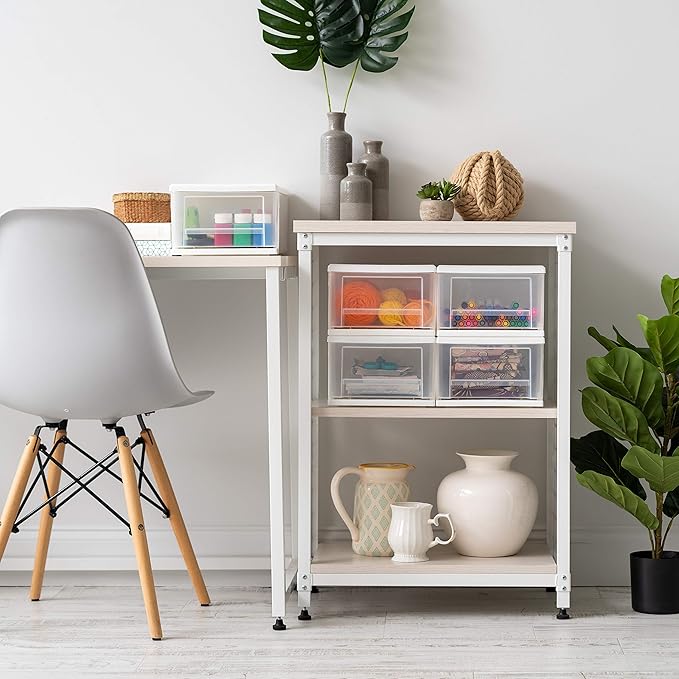 IRIS USA 4-Pack, 7 Qt. Small Stacking Drawer Storage Organizer, White | Store small accessories, office supplies, craft items, and paperwork around your home for easy organization - Image 7