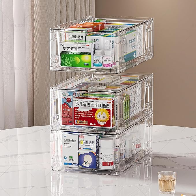 6 Pack Stackable Organizer Drawers, Clear Desk Storage Box,Transparent Drawer in Home, Office and Kitchen Pull Out Organizer Bins for Make Up, Pen, Desktop Stationary (6 Pack) - Image 4