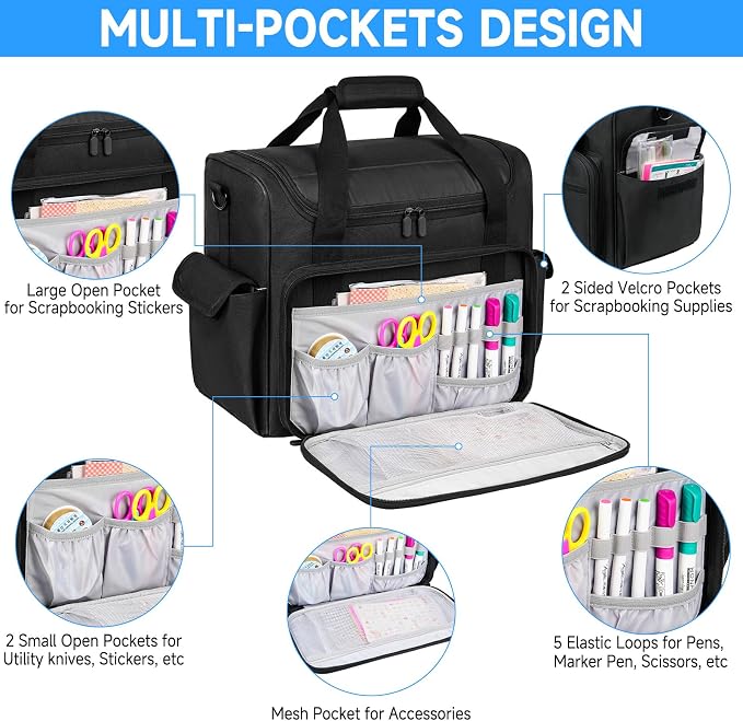Craft Bag for Scrapbook Supplies, Large Scrapbook Tote with 15.6'' Laptop Sleeve, Art Supply Storage Bag with Multiple Pockets for Scrapbooking Tools, Black - Image 3