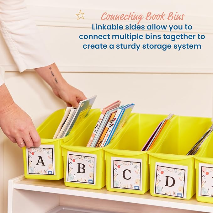 ECR4Kids Linking Plastic Storage Book Bin, Multipurpose Organization, Neon Yellow, 10-Piece - Image 3