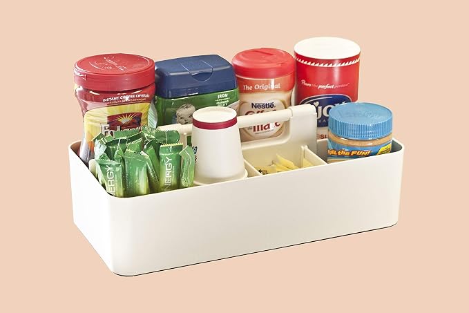 -Large Portable Caddy, DIY Dividers, 8 Compartments, School Office Supplies Home Business Organizer,Portable Basket with Handle Storage Organizer Modern Made in USA (4 PACK, Ivory) - Image 2