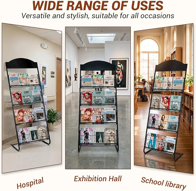 4-Tier Magazine Stand, 24.8'' Wide Iron Brochure Holder, Metal Newspaper & Literature Display Rack for Office, Waiting Room, Lobby, Classroom & Retail Store - Image 10