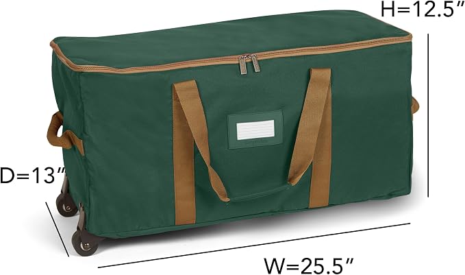 Covermates Keepsakes Rolling Adjustable Ornament Storage Bag – Heavy-Duty Polyester, FlexGrid Trays & Padded Dividers – Protective Holiday Organizer with Wheels, Handles & ID Window, Green - Image 3
