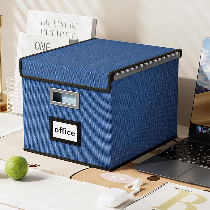 File Organizer Box with Lids, Collapsible File Folder Organizer | File Box with Plastic Slides for Document, Filing Bin for Letter Size Hanging File Folders (2 Pack, Royal Blue) - Image 5