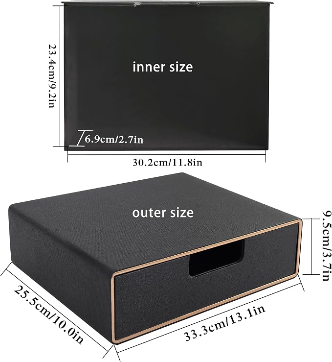 Stackable Organizer Drawer PU Leather Classic Handmade,Organize Home Office Desk Accessories and Sort Letter-Size Paper/a4 Document,Desk Caddy with Drawers Storage Box,13.1x10x3.7inches,Black - Image 3