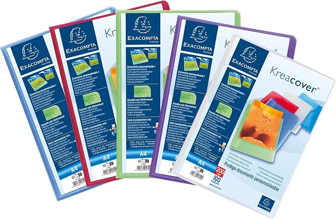 Exacompta Kreacover Semi-Rigid PP Display Book, A4, 100 Pockets - Assorted Colours, Pack of 8 by +Office+Supplies