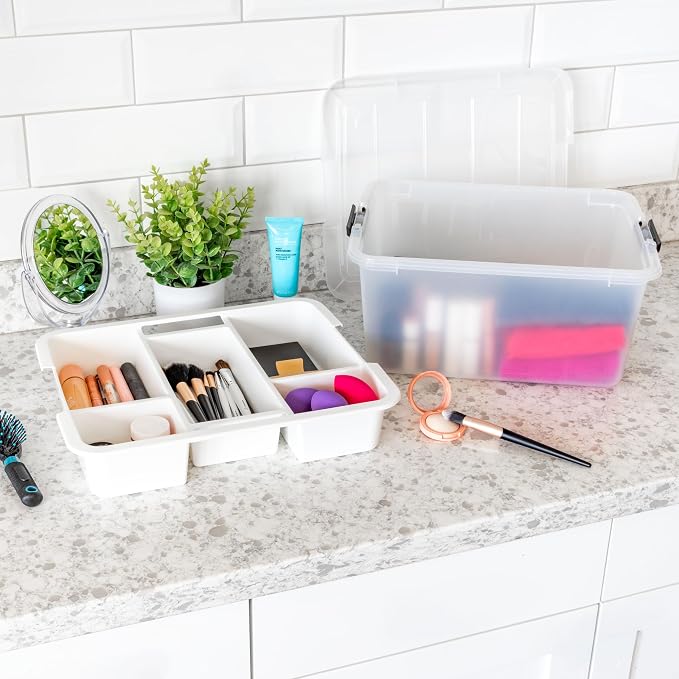 IRIS USA 18 Quart Clear Storage Organizer with Removable Dividers | Removable dividers organize tools, pantry goods, and household supplies. Stackable design saves space - Image 5