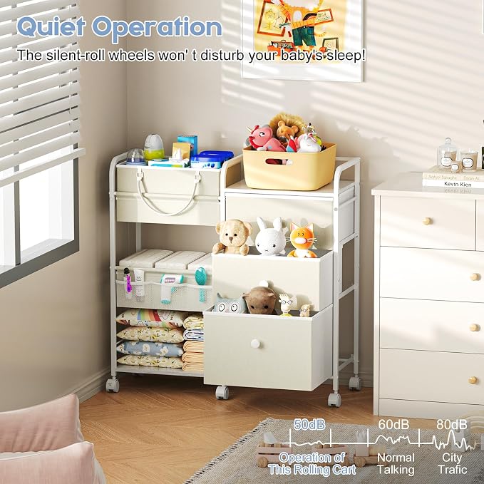 Cidaziya 2In1 Baby Diaper Caddy Organizers and Storage, 3 Tier Rolling Cart with Dividers and Drawers, Mobile Utility Cart Baby Dresser Clothes Organizer for Changing Table, Crib Nursery, Bedroom - Image 6