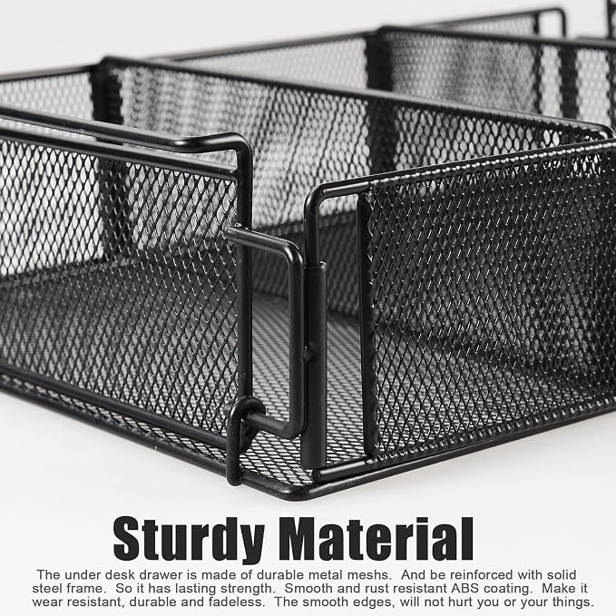 Under Desk Drawer, Hanging Storage Organizer Slide Out, Black Metal Under Desk Storage Hanging Storage Organizer, Attachable Pen Holder Desk Hidden Drawer for Office Home School Accessories(Black) - Image 8