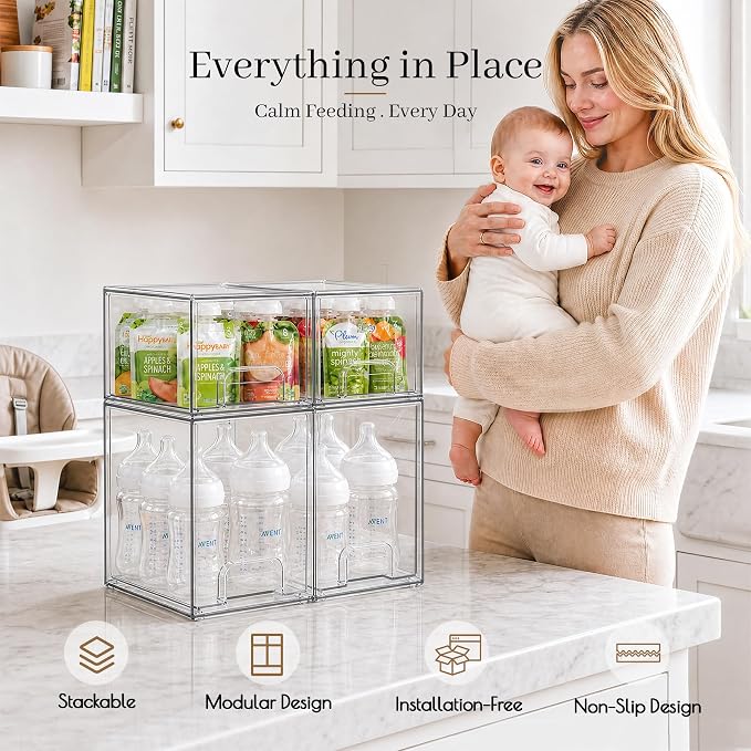 Clear Stackable Storage Drawers, Baby Bottle Organizer, Easily-Access Makeup Organizer, Durable Containers for Bathroom Countertop, Pantry and Medicine Cabinet Organizer - Image 6