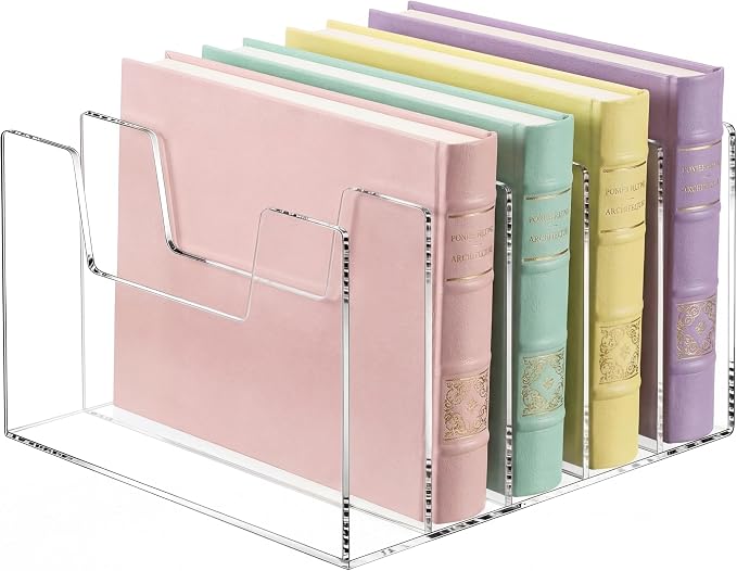 5 Section Clear Acrylic Desktop File Organizer Vertical File Sorter 4mm Thick, Large Capacity Upright Magazine Organizer, Book Paper, Notebooks, Envelopes, Mail Holder by Wenqik