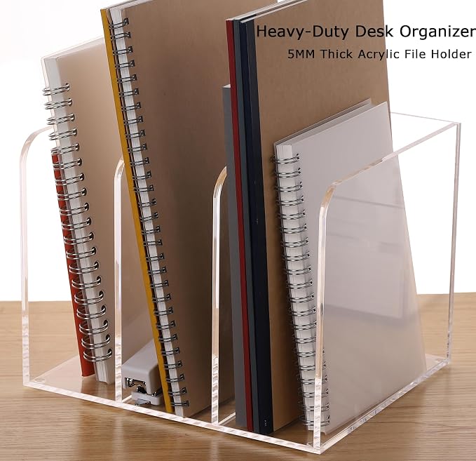 YUXUN Acrylic Desk File Organizer - 3 Section Vertical File Folder Rack, Clear Desktop Sorter for Home/Office/Classroom, Holds Magazines, Binders, Notebooks, Envelopes & Documents - Image 5