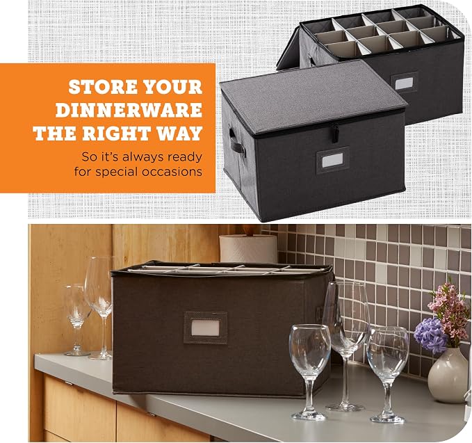 Wine Glass Storage Cases | Hard Shell Felt Dividers | 2 Pack | 2-Pack - Each Hard Shell Case Holds 12 Wine Glasses In 4x4 Felt Compartments. Stackable, Top-Load. 24 Glasses Total. - Image 2