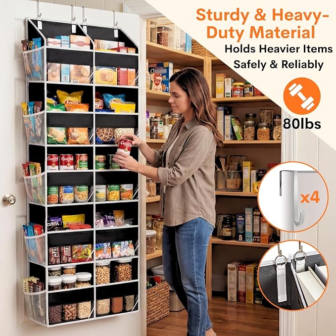 Over the Door Organizer 5 Tiers, Extra Large Behind Door Storage of 10 Compartments, 80 lbs Weight Capacity Hanging Storage Organizer with Clear Window Kids Toys, Shoes, Diapers, Room storage - Image 3