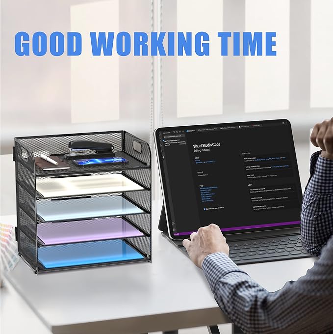 5 Trays Paper Organizer Letter Tray with Handle-Mesh Desk File Holders, Paper Sorter Desk Organizer for Office, Home, Classroom or School - Image 2